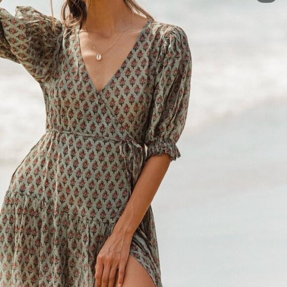 Daughters of India Zuri wrap dress in Sage XS - Picture 9 of 12